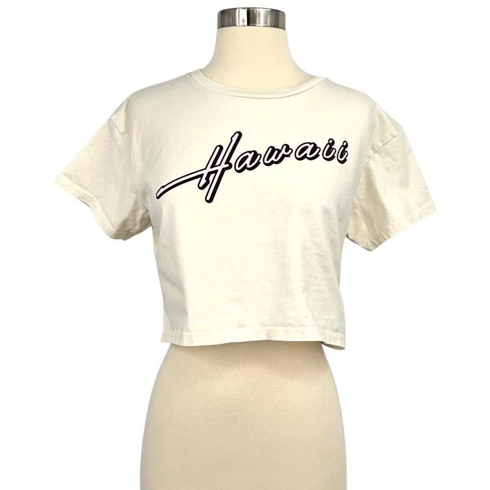 JAXSEA HAWAII Logo Crop Tee Shirt Ivory Size S Short Sleeve 100% Cotton
